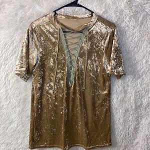 SEXY choker-neck cutout champagne velvet top